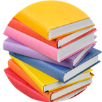 stack of colorful books